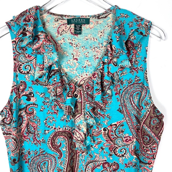 LRL Ralph Lauren Ruffled Paisley Sleeveless Blouse Top 1X - Picture 2 of 8